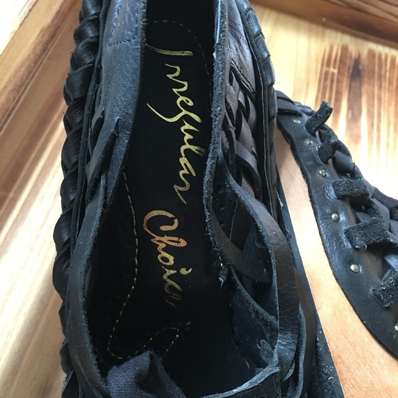 Irregular Choice leather wooden wedge
